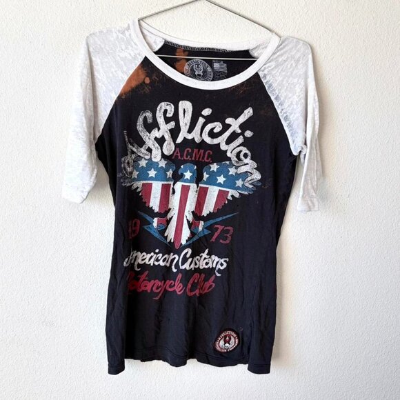 Affliction Biker Boho Distressed Thin Tee Shirt Top Women's M - Picture 1 of 5